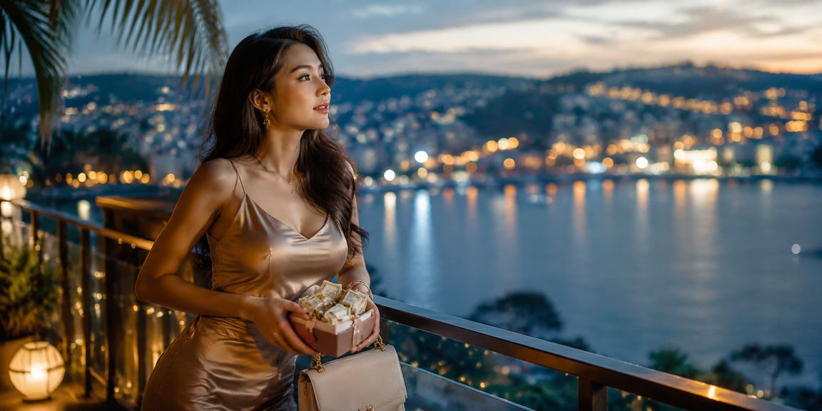 Khung cảnh Đà Lạt buổi tối với người dùng thực hiện giao dịch thanh toán qua điện thoại