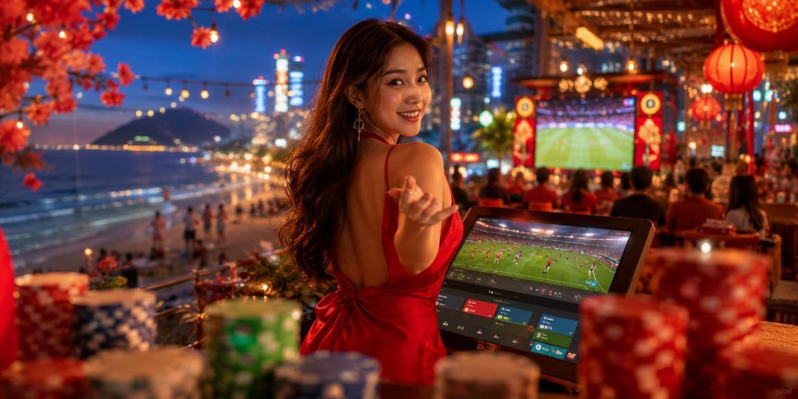 Bờ biển Vũng Tàu về đêm với ánh đèn casino và không gian cá cược sôi động ven biển